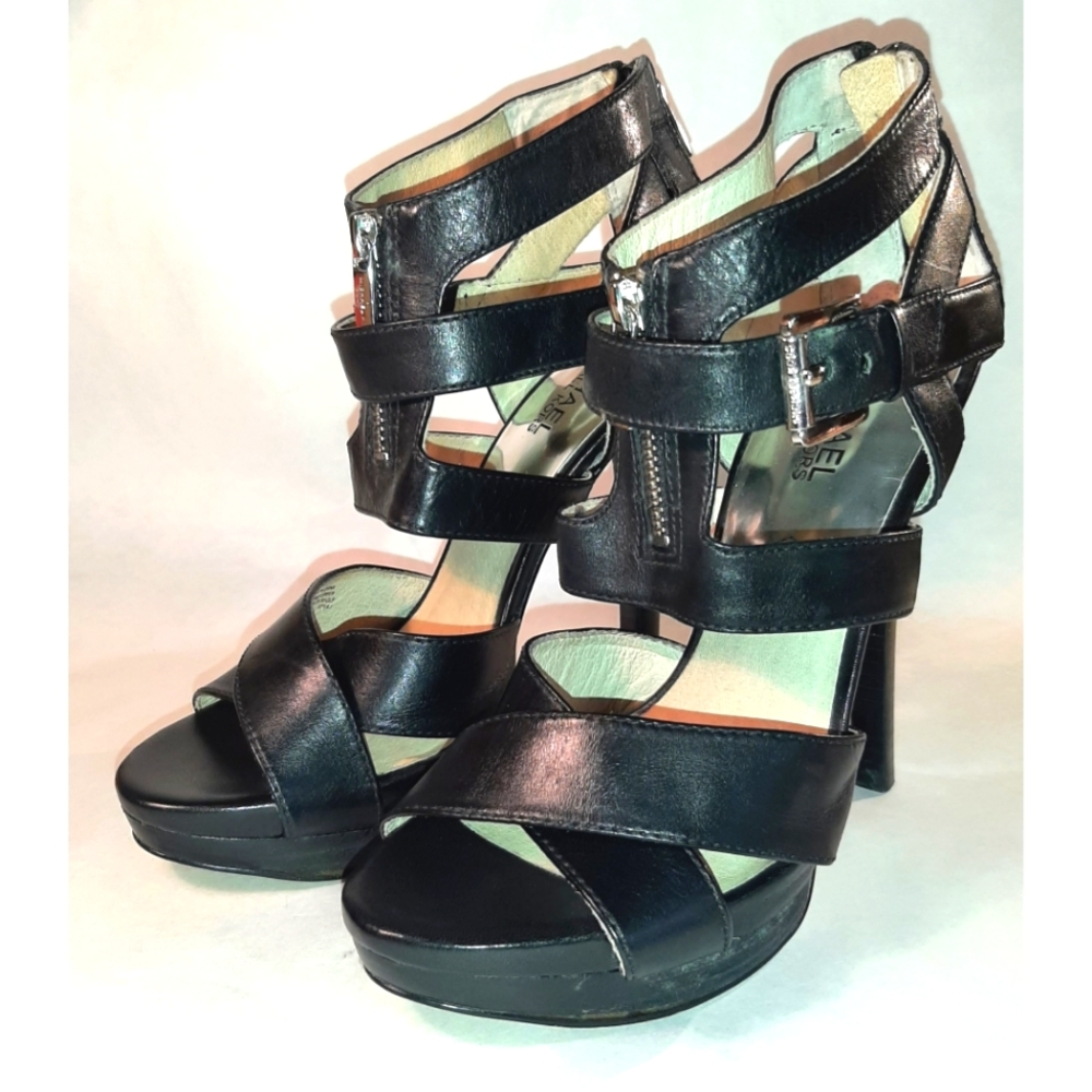 Michael Kors Black Leather Strappy Platform Sandals